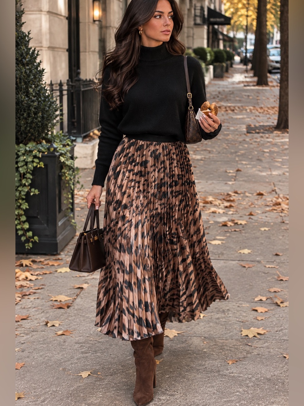 Sanctuary Pleated Leopard-Print Midi Skirt - Brown and Black